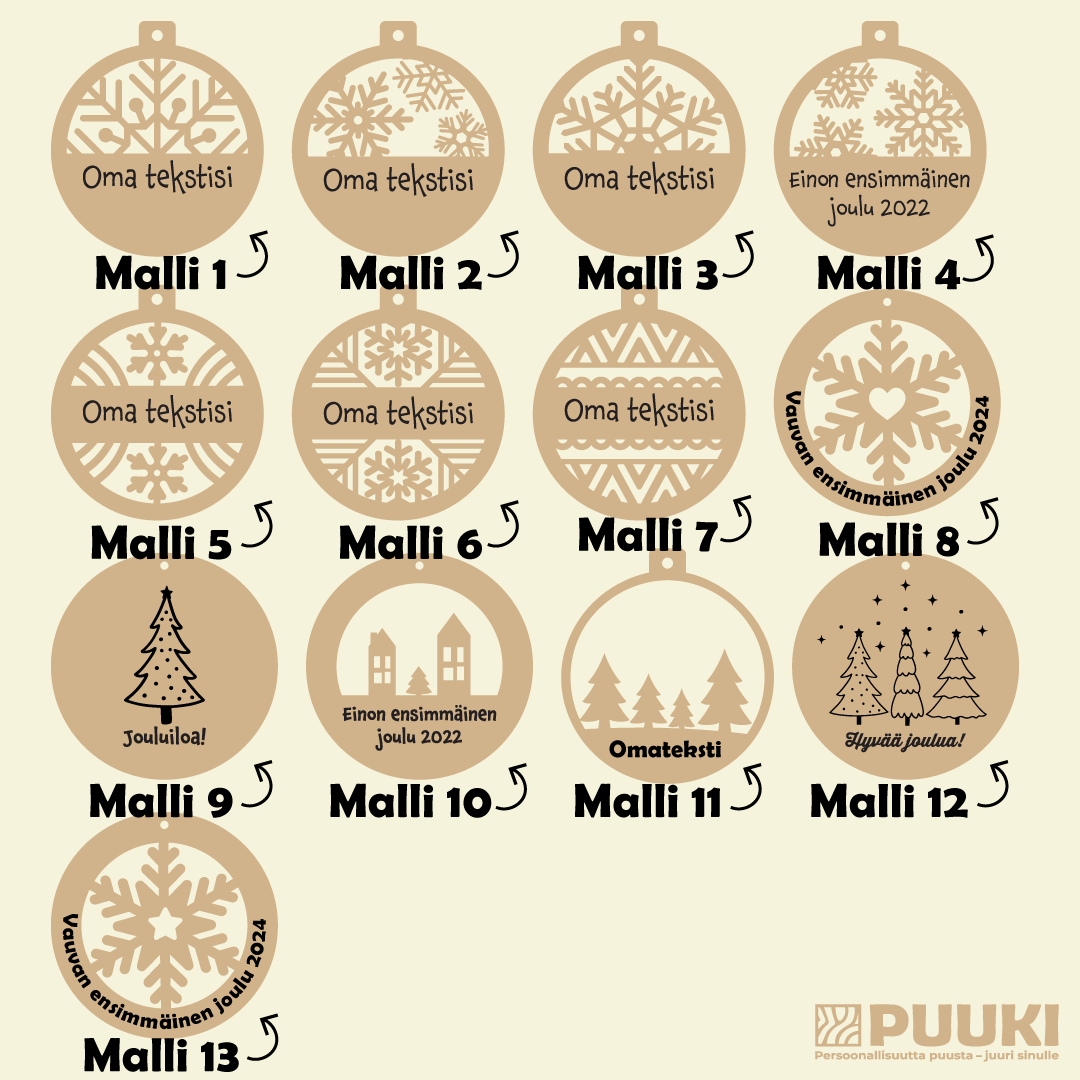 Kuusenkoriste tekstillä (eri malleja)