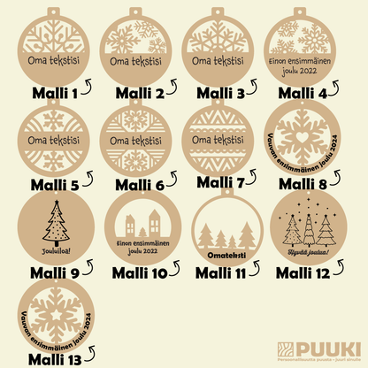 Kuusenkoriste tekstillä (eri malleja)