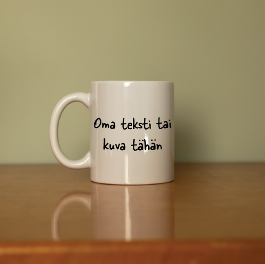 Muki omalla tekstillä tai kuvalla