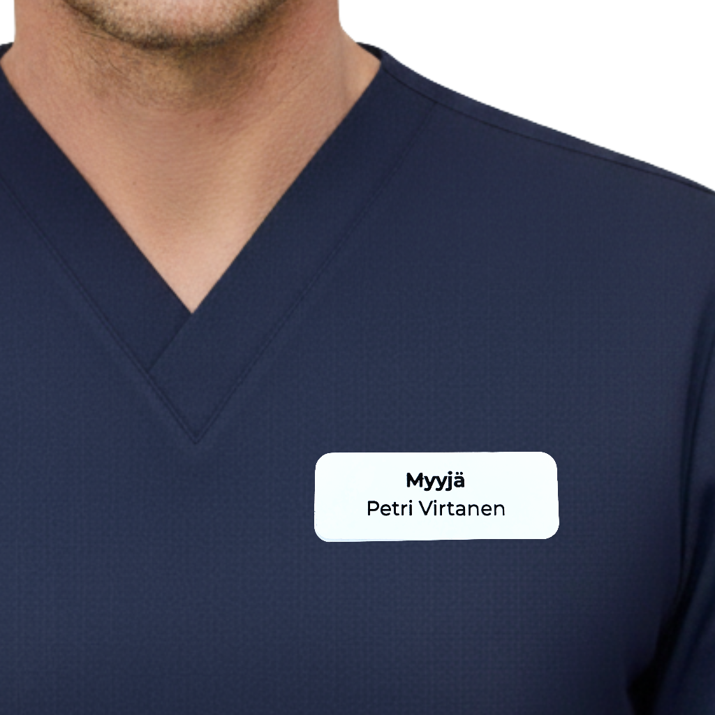 Muovinen nimineula omalla tekstillä