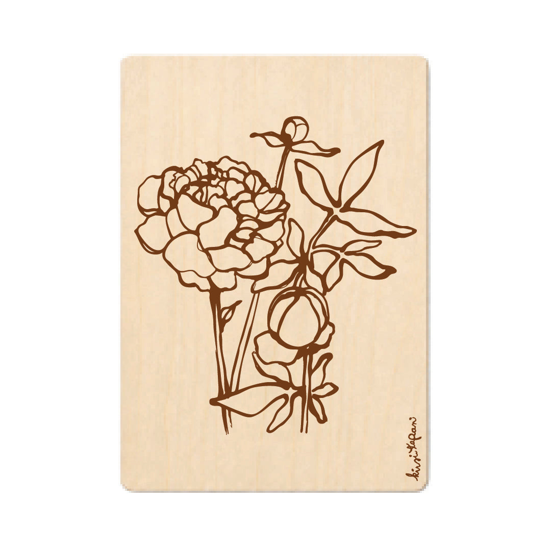 Puukortti – Pioni, laserkaiverrettu koivuvaneri
