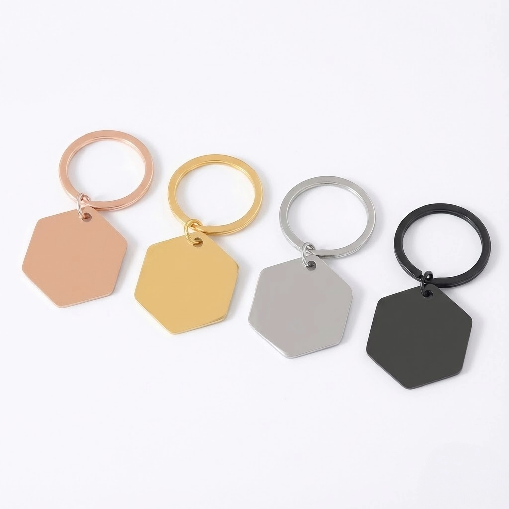 Hexagon-avaimenperä omalla tekstillä – lähikuva