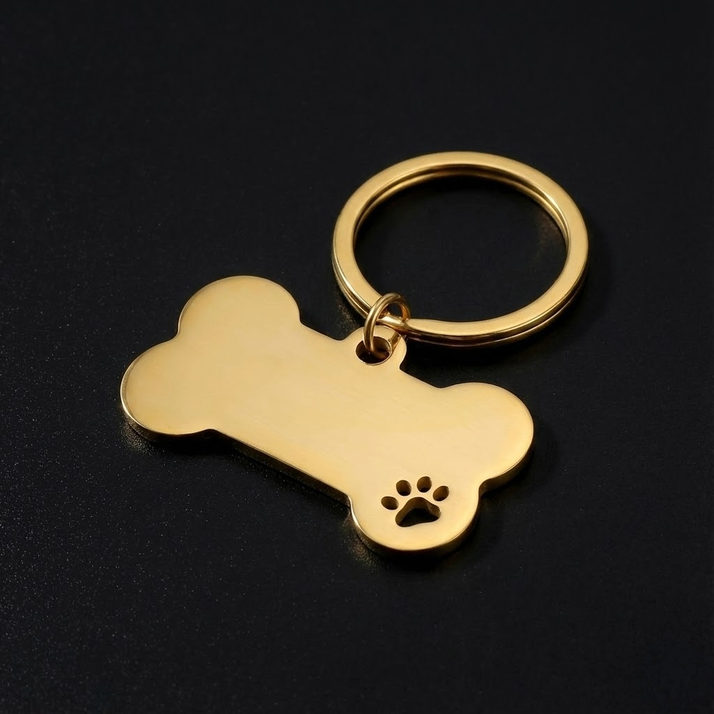 Koiranluu tassulla-avaimenperä omalla tekstillä