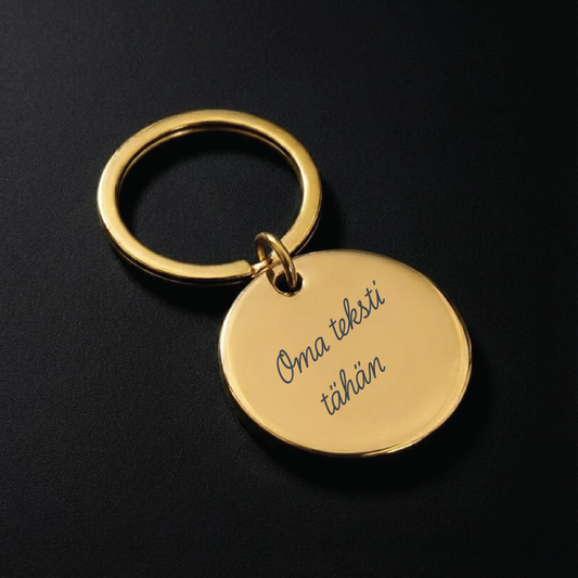 Ympyrä-avaimenperä omalla tekstillä